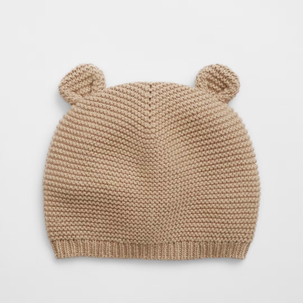 NWT GAP Baby Garter Bear Hat, Golden Khaki and white